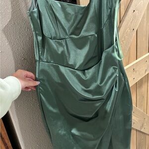 Windsor Green Ruched Asymmetrical Bodycon Dress